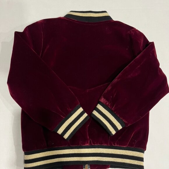 Girl - 2T - Doe a Dear Maroon Velvet Swan Bomber Jacket with Gold Accents - Picture 4 of 4